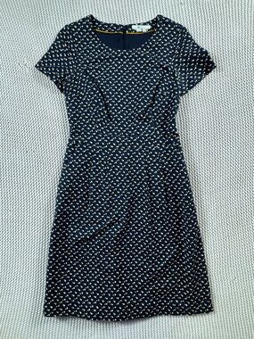 Boden Navy Gold Dot Ponte Fit Flare Dress Short Sleeve Lined US 4R
